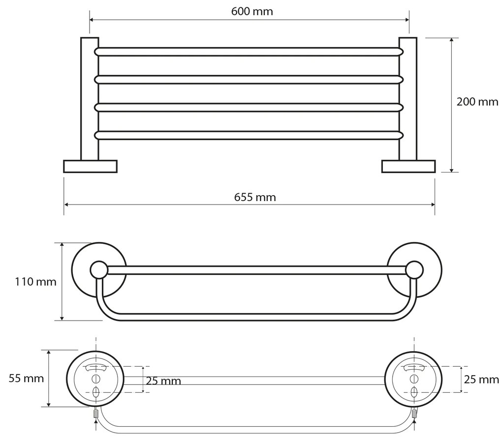 Sapho Sapho, X-ROUND E polička na uteráky s hrazdou 650mm, chróm, XR415