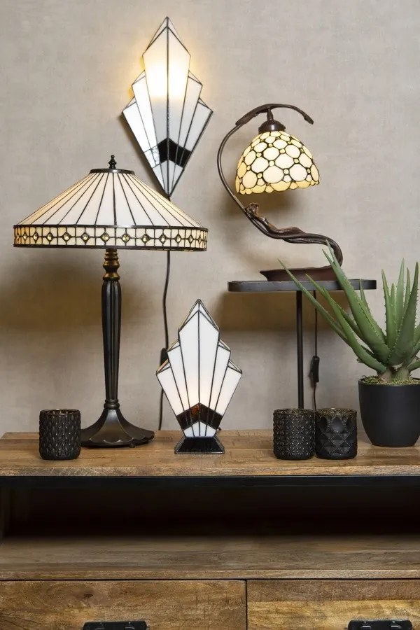 Krémová stolná lampa Tiffany Millie - 28 * 20 * 41 cm E14 / max 1 * 25W
