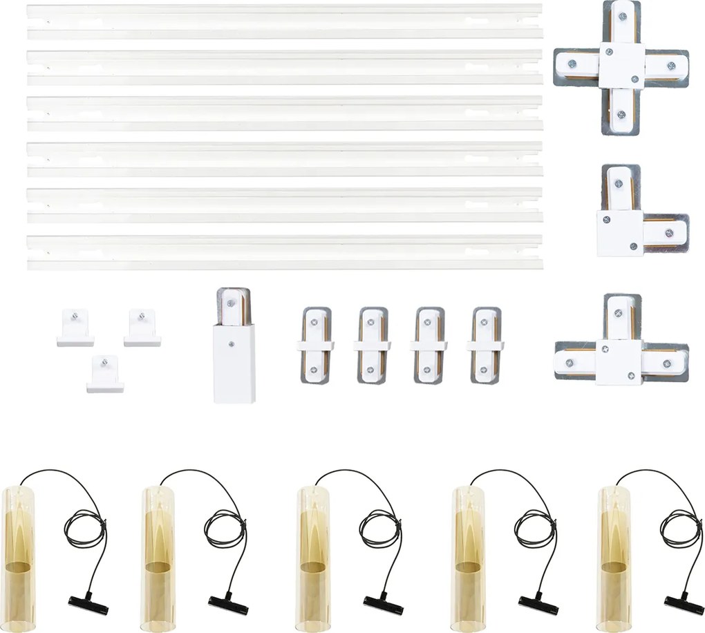 Moderný koľajnicový systém s 5 zlatými závesnými svetlami 1-fázový - Iconic Lloyd