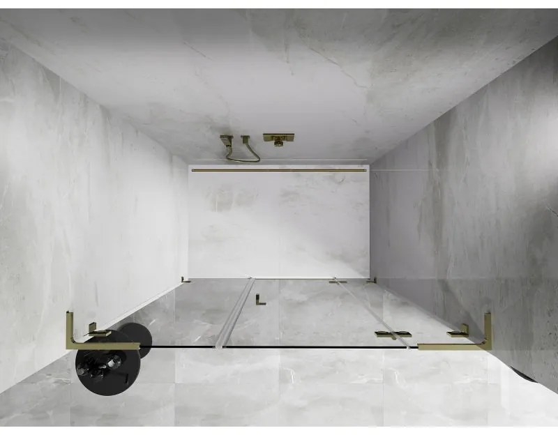 Mexen Lunar L, výklopné pravé sprchové dvere 155 cm, číre sklo, zlatý profil, 834SL-155-050-50-00-P