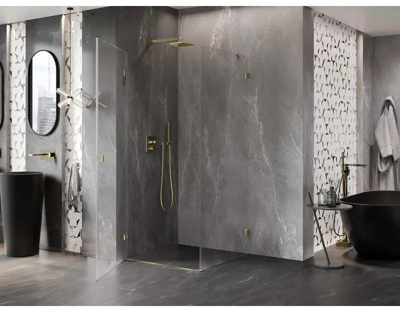 Mexen Lunar-B L, 1-krídlový sprchový kút, ľavý, 70 x 70 cm, 8mm číre sklo, zlatý lesklý profil, 832L-070-070-50-00-L