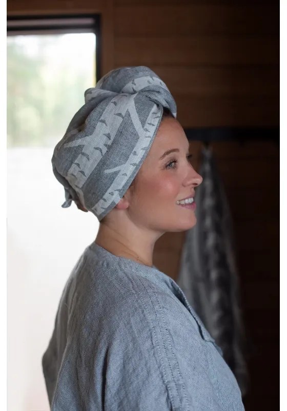 Ľanový turban na vlasy Koivu, čierno-biely