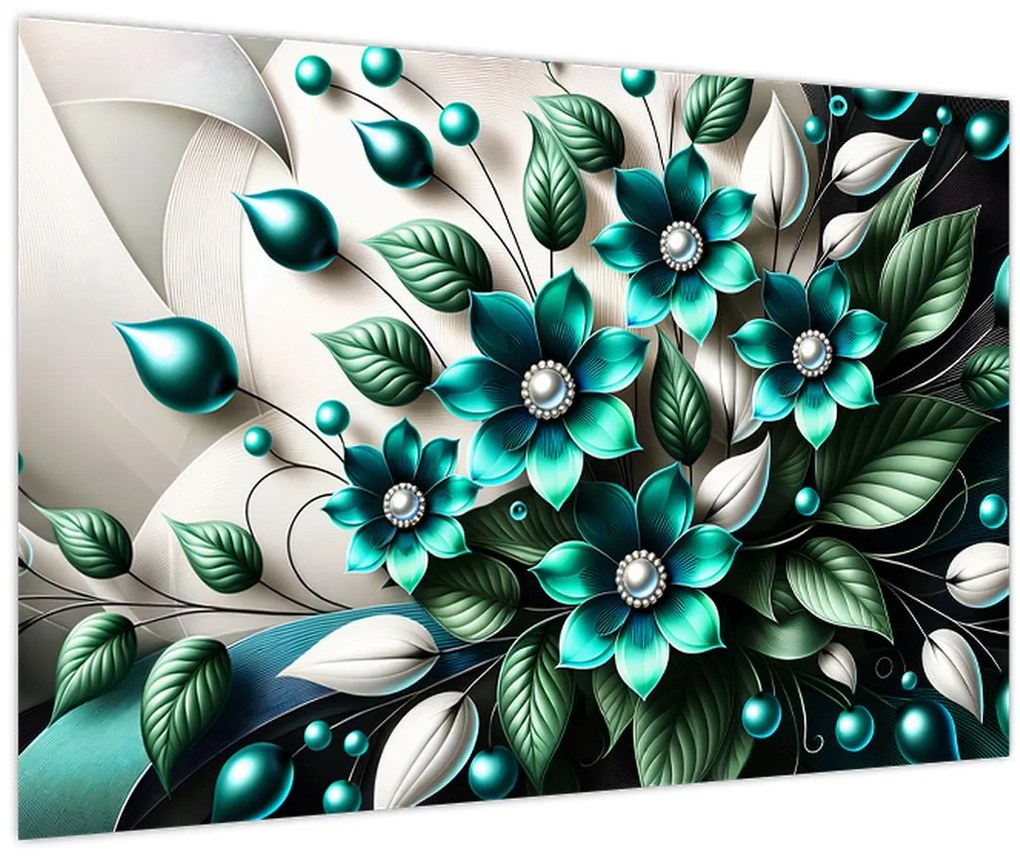 Obraz - 3D tyrkysové kvety (90x60 cm)