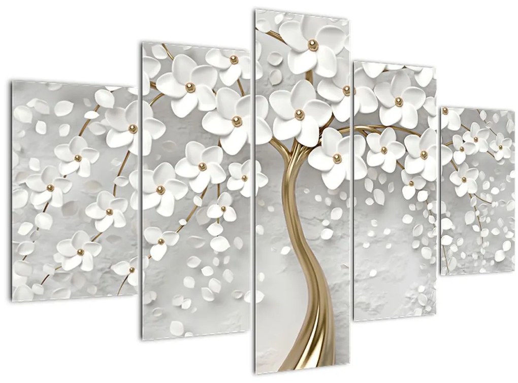 Obraz bieleho stromu s kvetinami (150x105 cm)