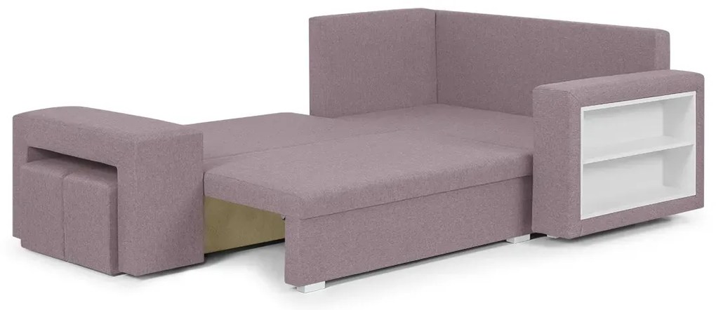 Rozkládací rohová sedací souprava MODO3 + 2 Taburety Růžová