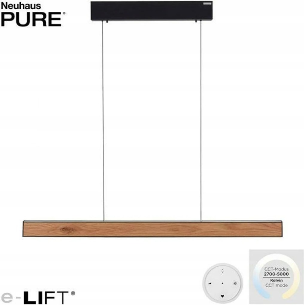 Paul Neuhaus Pure-e-motion Led závesné svietidlo čierna/drevo, e-LIFT, 2700-5