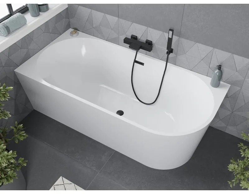 Mexen Mia, voľne stojaca rohová vaňa, lavá, 160 x 75 cm, biela, čierny matný prepad, 52691607500L-70