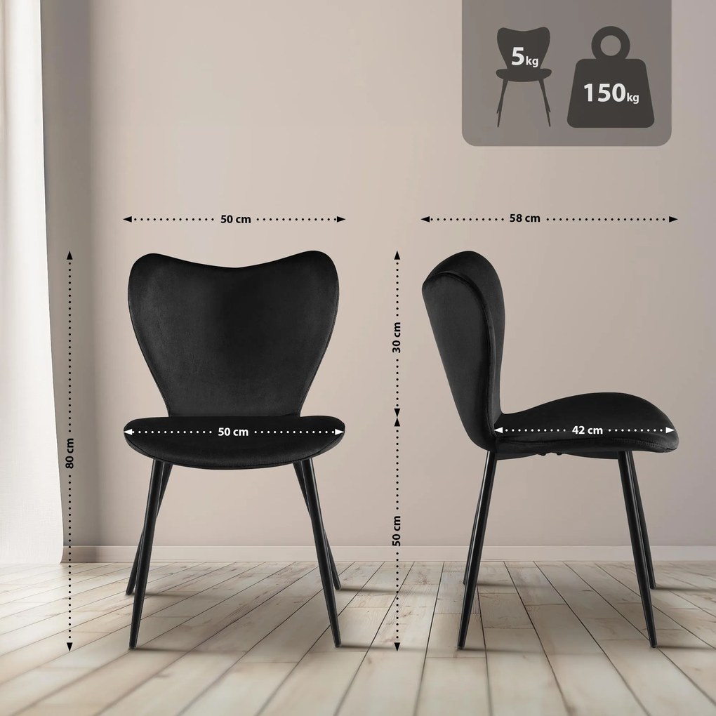 Jedálenská stolička Maika zamat - čierna