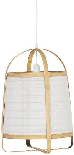 Závesná bambusová lampa s bielym látkovým tienidlom