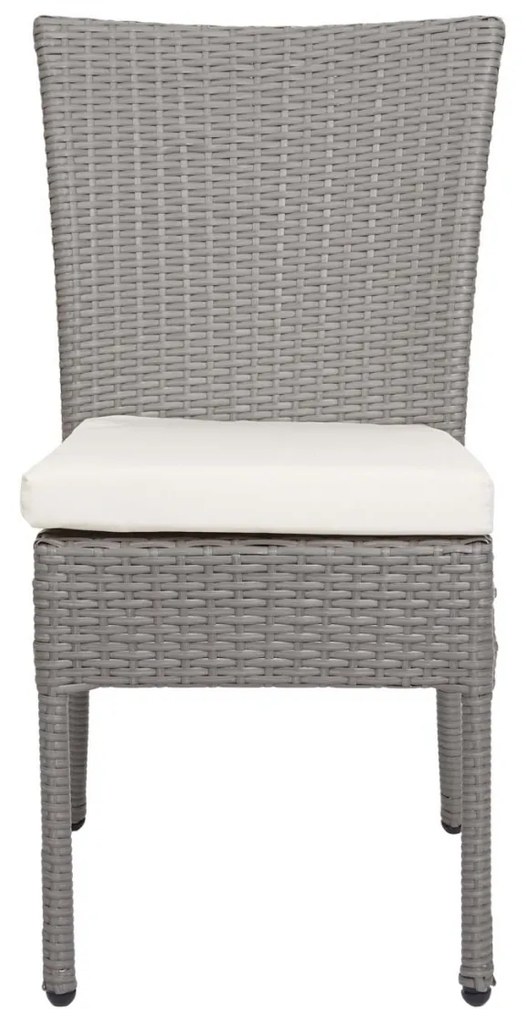 Set 2 záhradných stoličiek HWC-G19, polyratan, stohovateľná - sivý, krémový vankúš