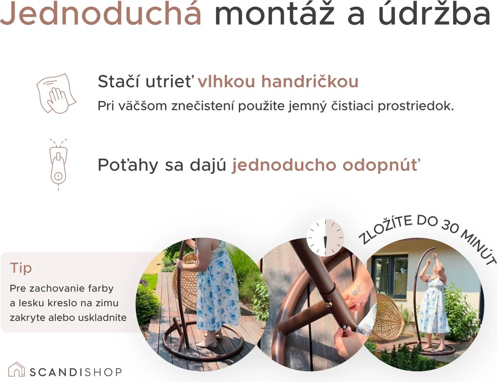 Závesné kreslo MOLINE so stojanom, čierne