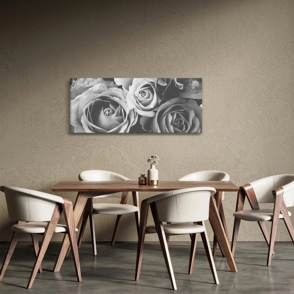 Obraz - Ruža, čiernobiela (120x50 cm)