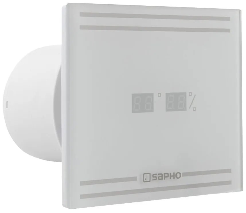 Sapho Sapho, GLASS kúpeľňový ventilátor axiálny s LED displejom, 8W, potrubia 100mm, biela, GS103
