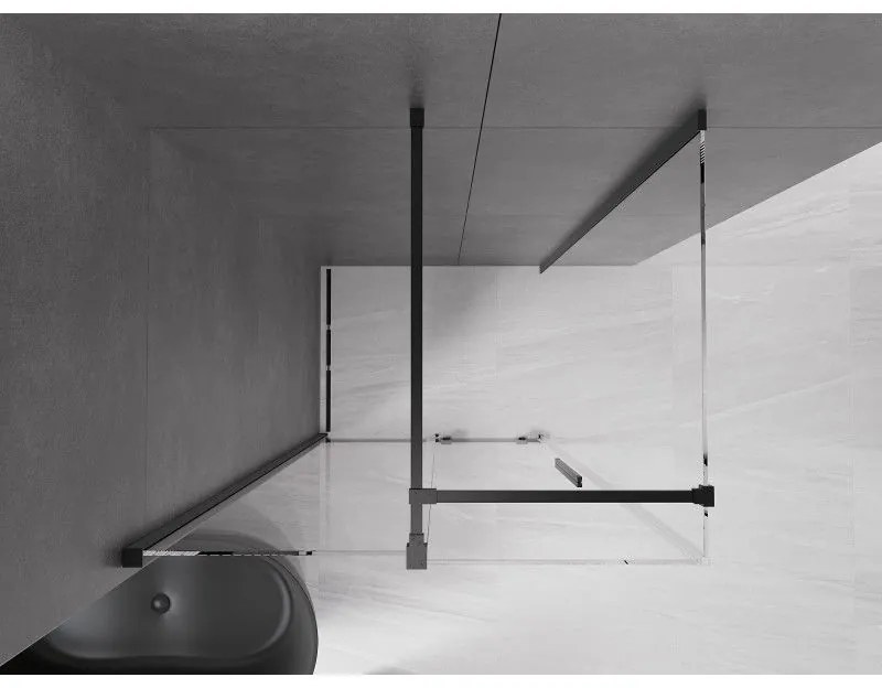 Mexen Velar, sprchový kút s posuvnými dverami 110(dvere) x 70(stena) cm, 8mm číre sklo, čierna matná, 871-110-070-01-70