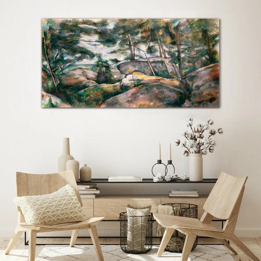 Sklenený obraz Skaly v lese cézanne