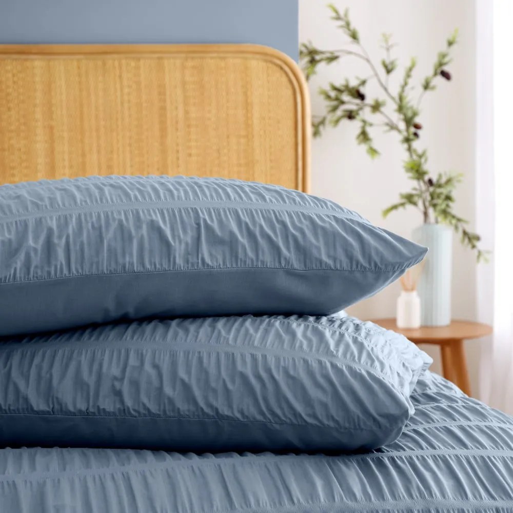 Modré krepové obliečky na jednolôžko 135x200 cm Seersucker – Catherine Lansfield