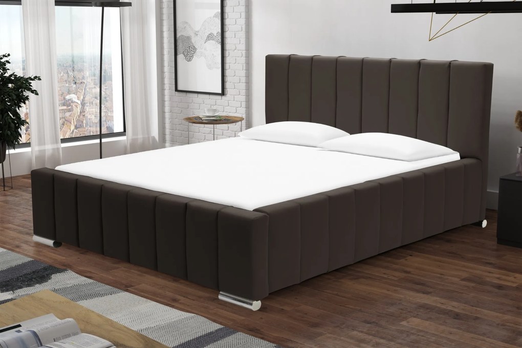Čalúnená posteľ s úložným priestorom SWEET Tmavohnedá 140 x 200 cm