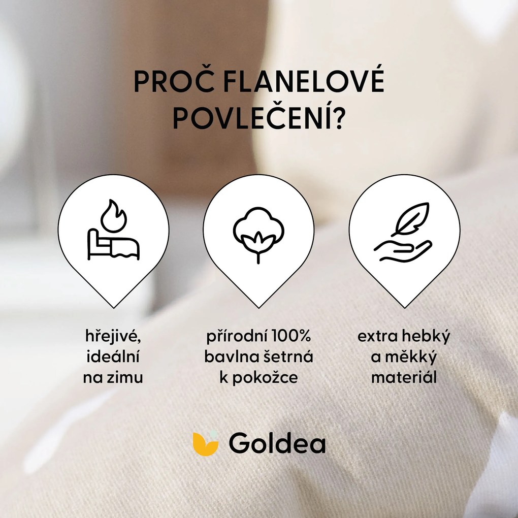 Goldea flanelové posteľné obliečky - srdiečka na latte 200 x 200 a 2ks 70 x 90 cm