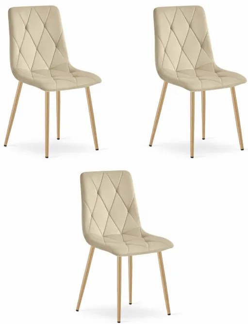Set troch jedálenských stoličiek LIBRA zamatové svetlobéžové / drevené nohy (3 ks)