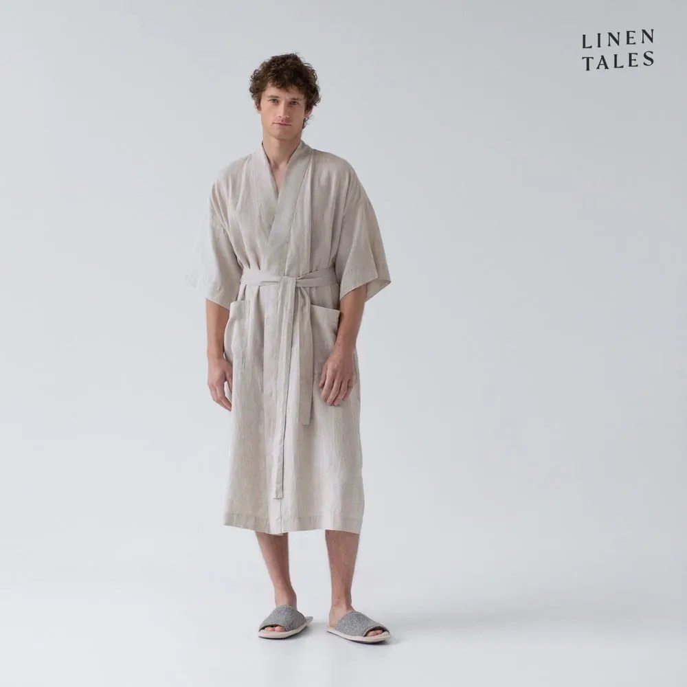 Béžový ľanový župan veľkosť S/M Summer - Linen Tales