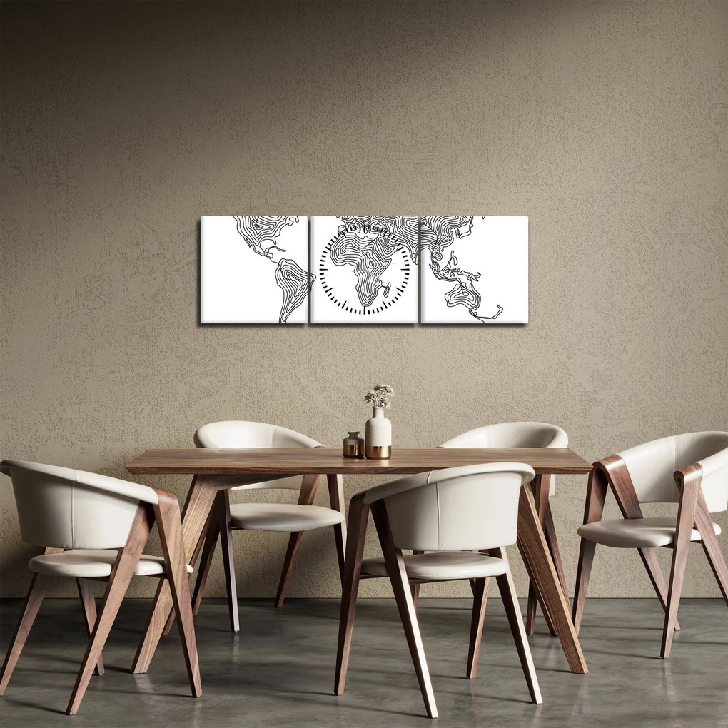 Obraz - Mapa v líniách (s hodinami) (90x30 cm)