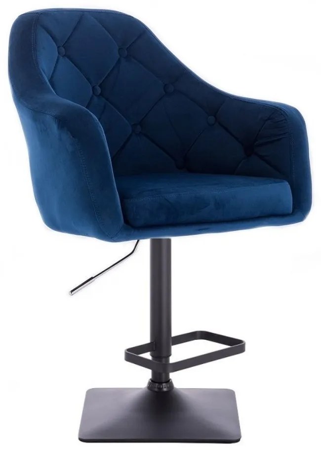 LuxuryForm DESIGN Barová stolička ANDORA VELUR na čiernej hranatej podstave - modrá