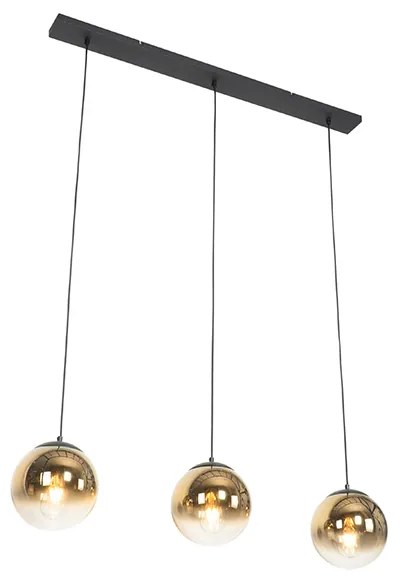 Art Deco závesná lampa čierna so zlatým podlhovastým 3-svetlom - Pallon