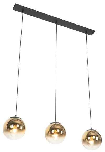 Art Deco závesné svietidlo čierne so zlatým sklom obdĺžnikové 3-žiarovkové - Pallon