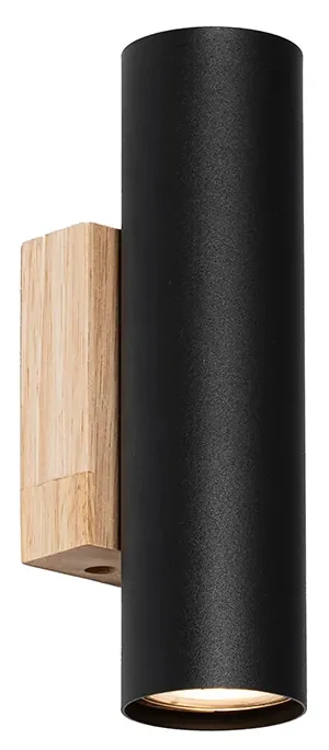 Moderná nástenná lampa čierna s drevom 2 svetlá - Jeana