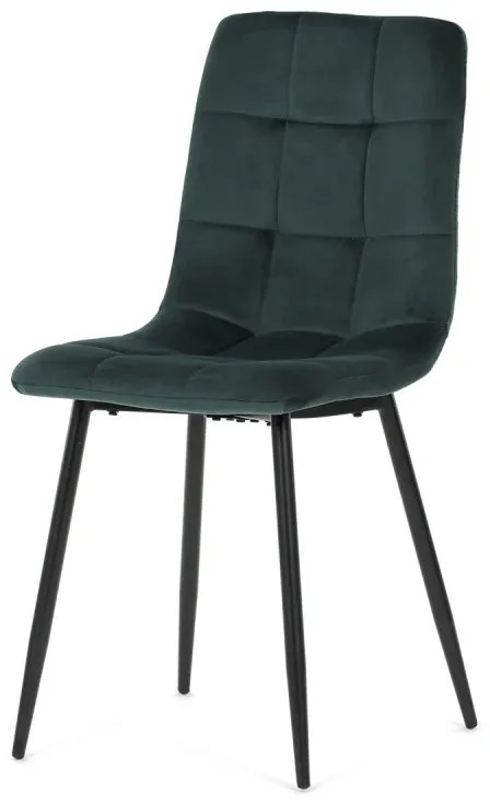 Židle jídelní, zelená sametová látka, nohy černý kov