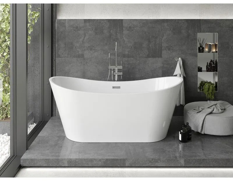 Mexen Montana, voľne stojaca vaňa 150 x 75 cm, biela, chrómový prepad, 52011507500-01