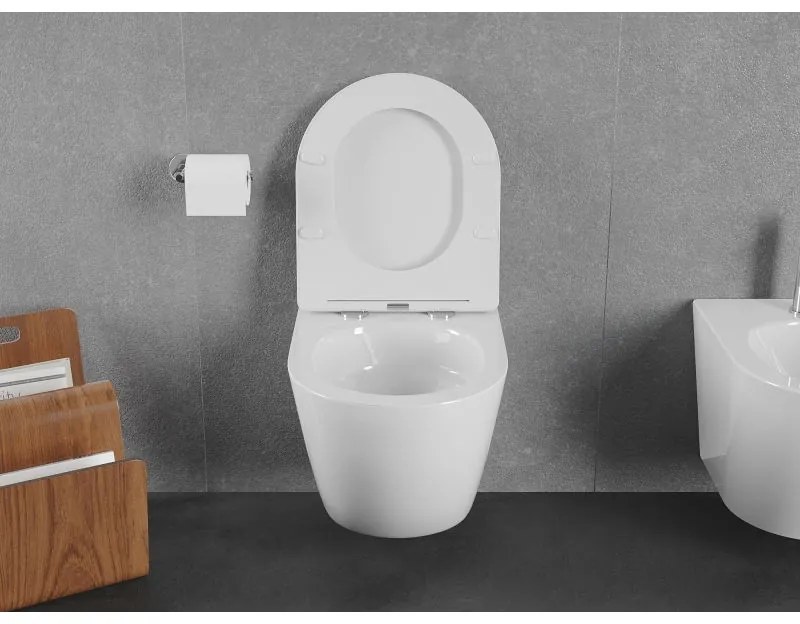 Mexen Lena, závesná WC misa 490x360x340 mm, Rimless Tornádo, biela lesklá, 3322XX00T