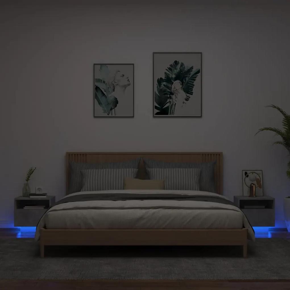 Nočné stolíky s LED svetlami 2 ks betónovo sivé 40x39x37 cm 836805