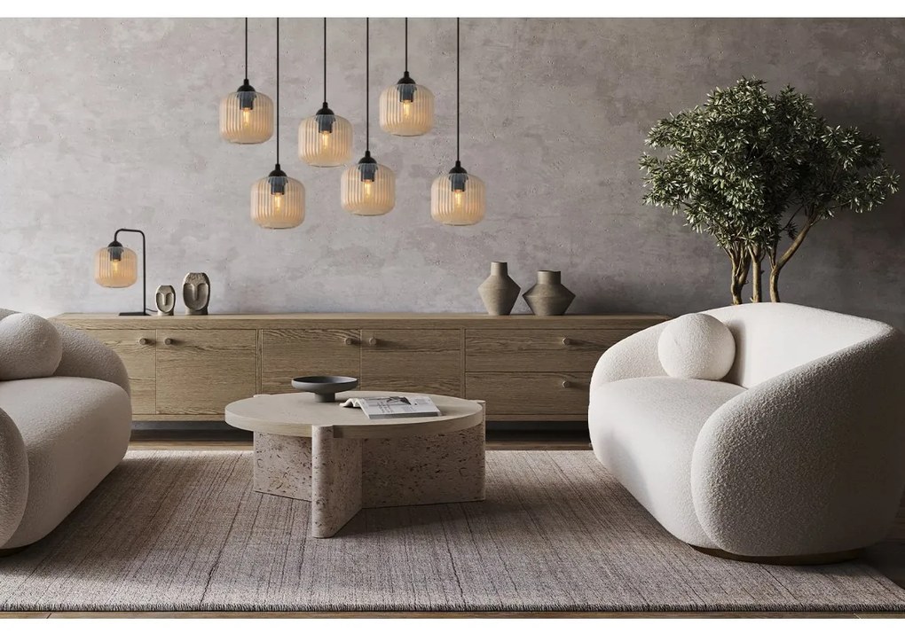 Stolná lampa Riffle, 1x medové sklenené tienidlo