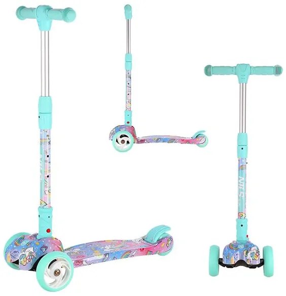 Detská trojkolesová kolobežka NILS Fun HLB15A Mint s LED