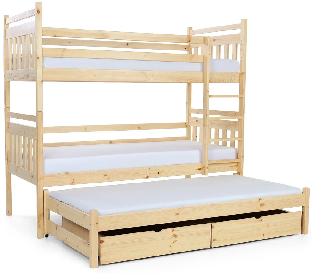 Wilsondo Poschodová posteľ s prístelkou Petra 5 - prírodná Rozmer: 180x80