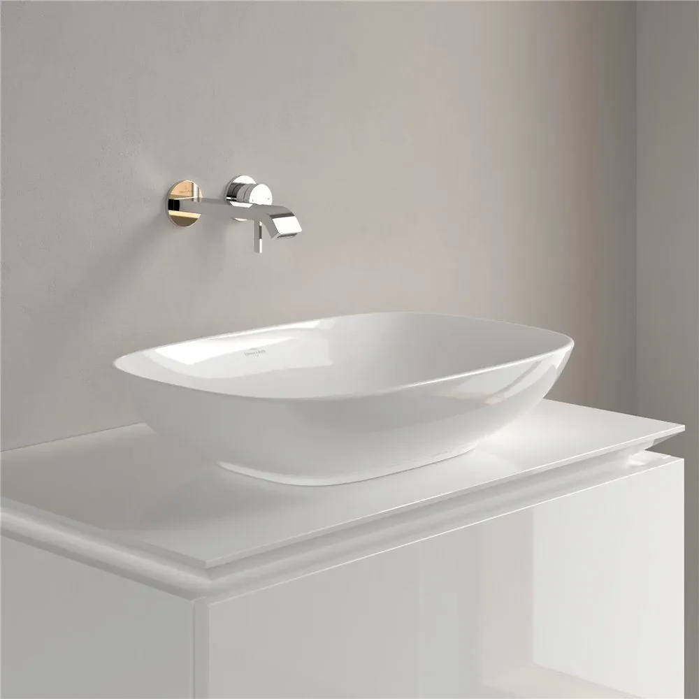 VILLEROY & BOCH Loop & Friends obdĺžnikové umývadlo na dosku bez otvoru, bez prepadu, 560 x 380 mm, biela alpská, s povrchom CeramicPlus, 4A4901R1