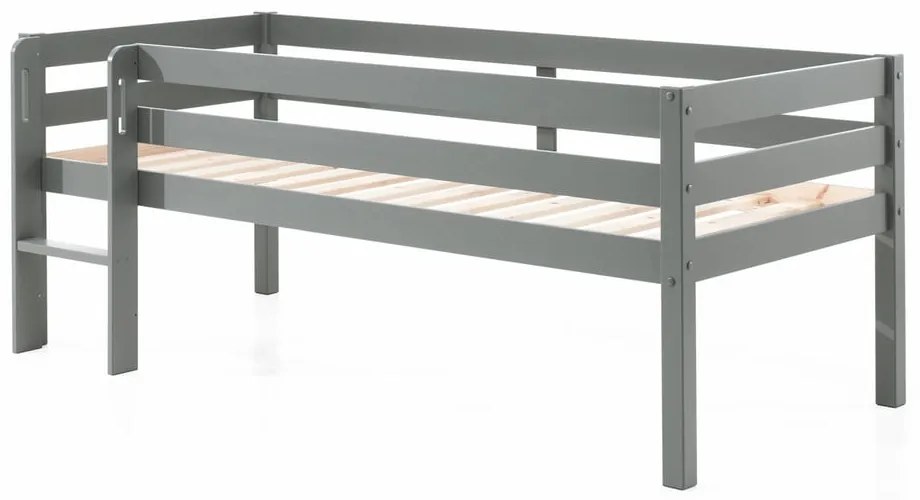 Sivá detská vyvýšená posteľ Vipack Pino, 90 x 200 cm