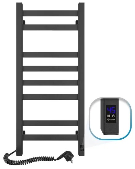 Kúpeľňový rebríkový radiátor s termostatom AVANGARD 251W/230V 80,6 cm IP44 čierny ľavý