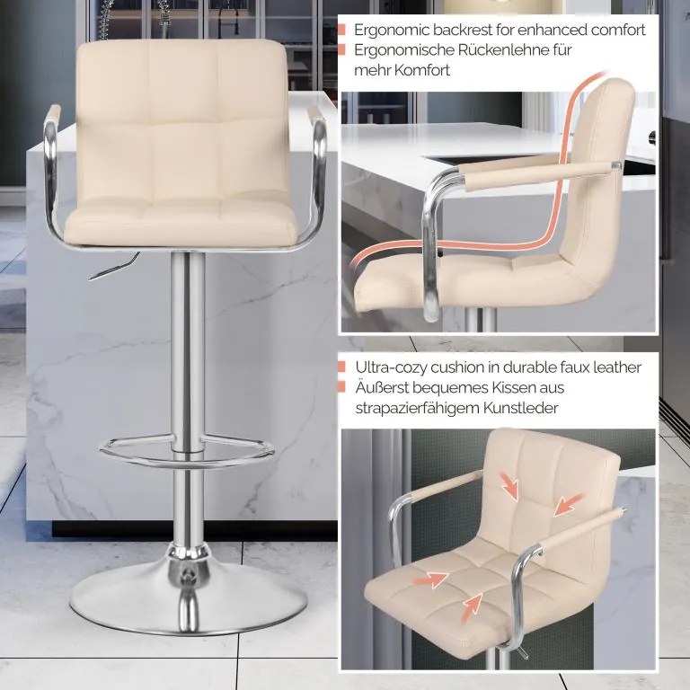 MIADOMODO Barová stolička 2ks, s lakťovými opierkami, béžová