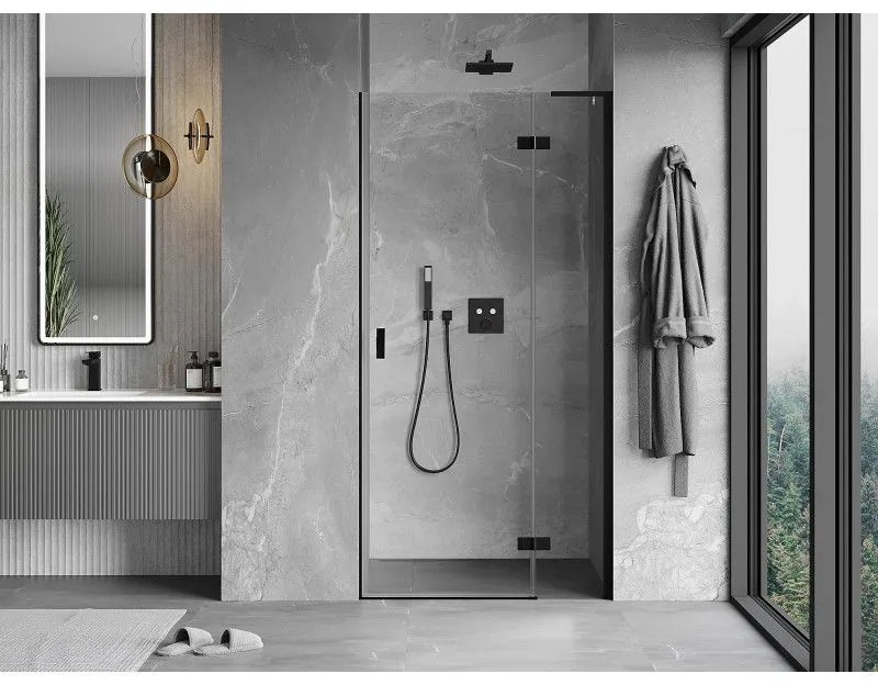 Mexen Mist-H L, 1-krídlové sprchové dvere pravé 70 cm, číre sklo, čierny profil, 8A5L-070-000-70-00-P