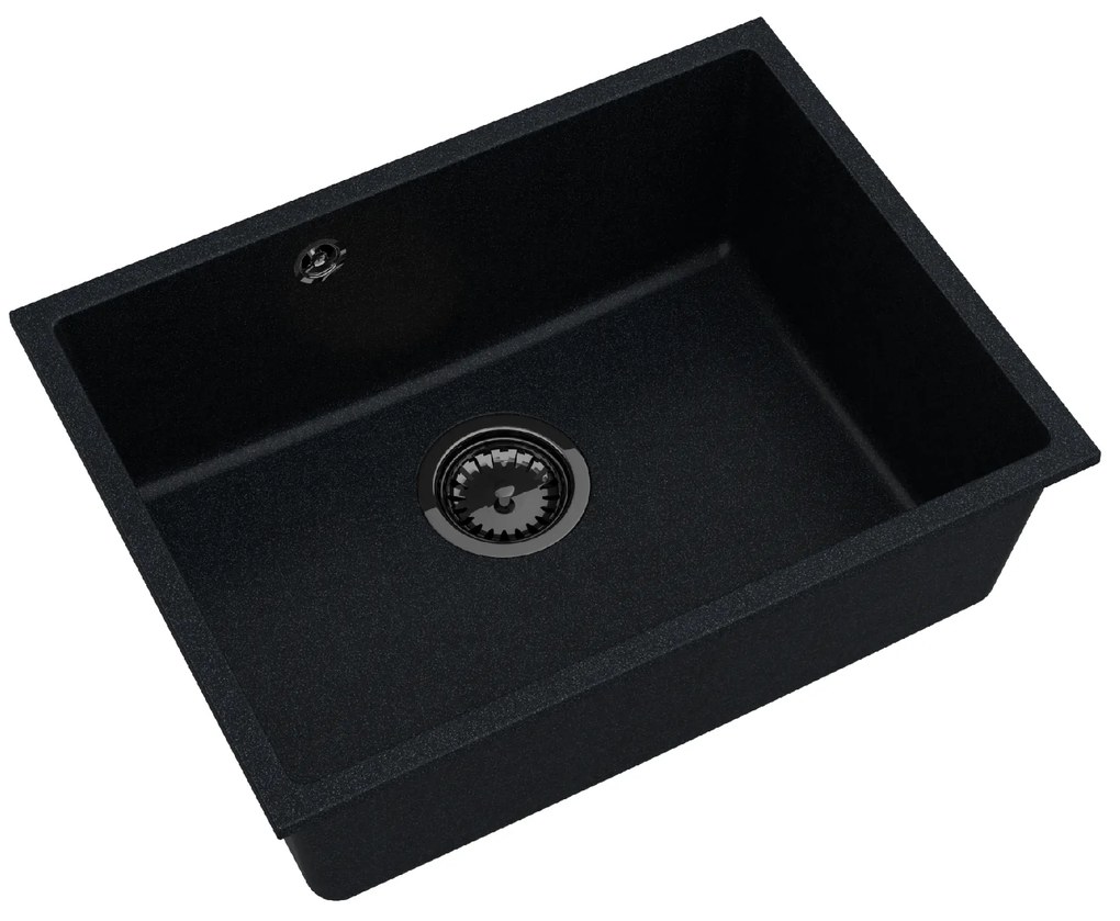 Sink Quality Crypton 60, kuchynský granitový drez 535x400x205 mm + čierny sifón, čierna škvrnitá, SKQ-CRY.B.1KBO.60.XB