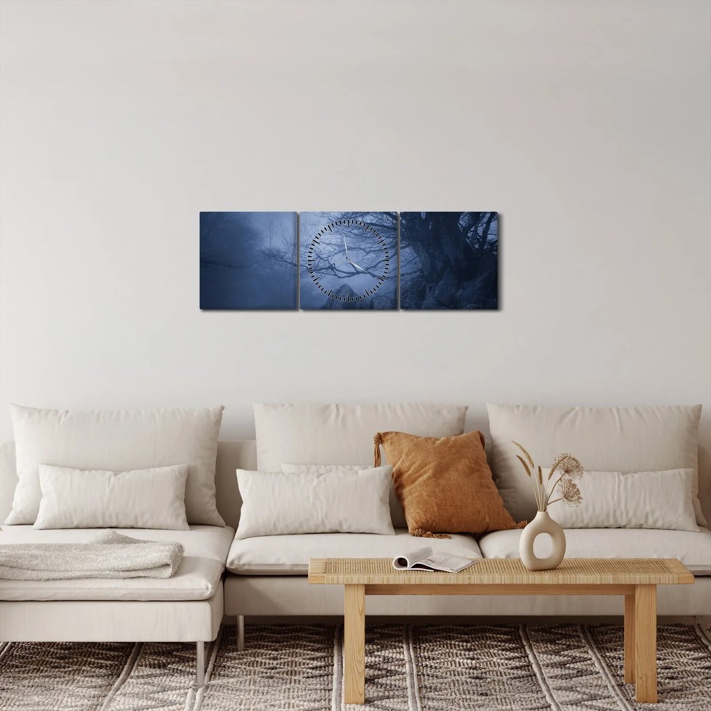 Obraz temného lesa (s hodinami) (90x30 cm)