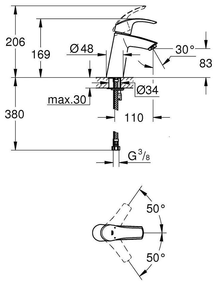 GROHE Eurosmart páková umývadlová batéria M, chróm 23324001