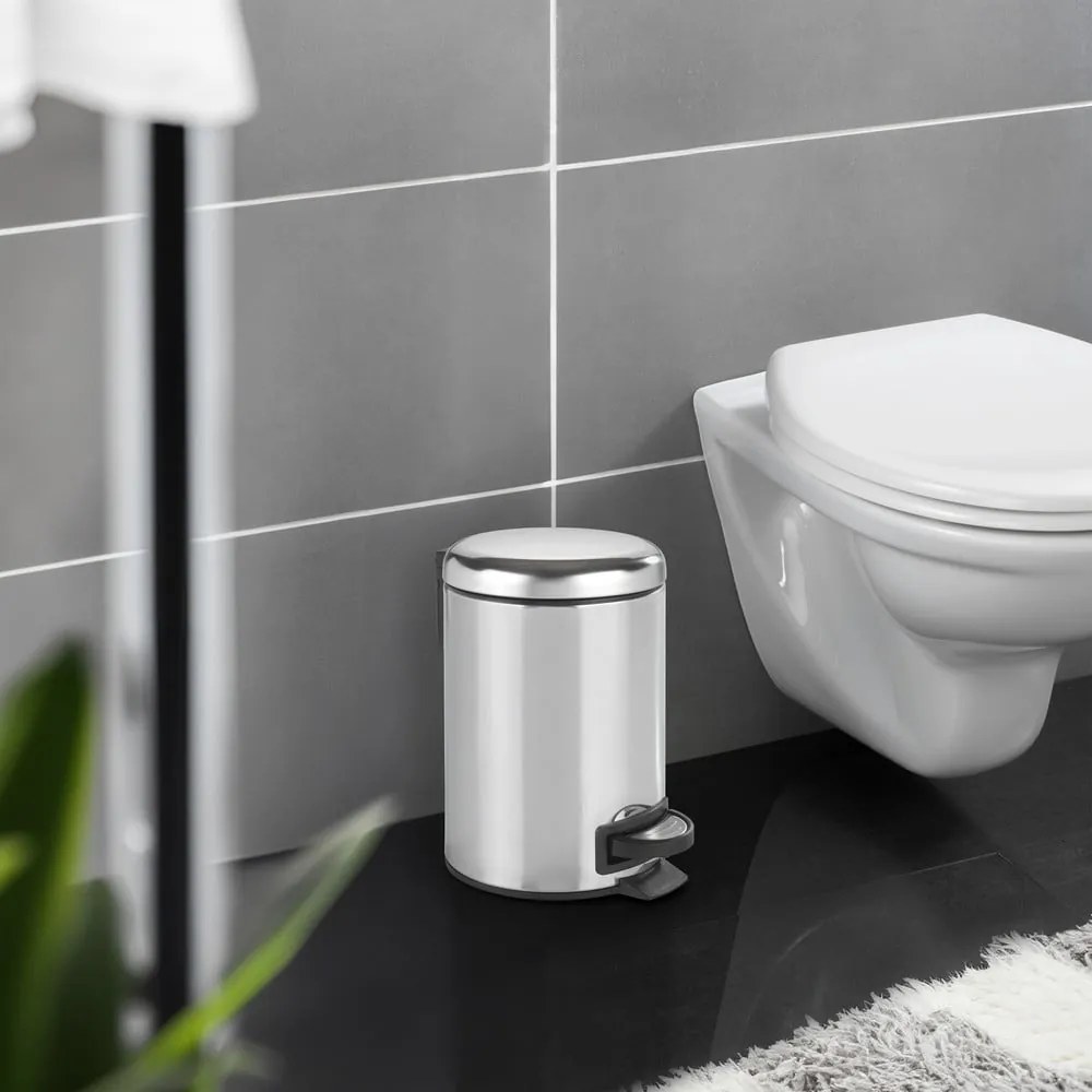 Pedálový odpadkový kôš v striebornej farbe Wenko Leman Shiny, 3 l