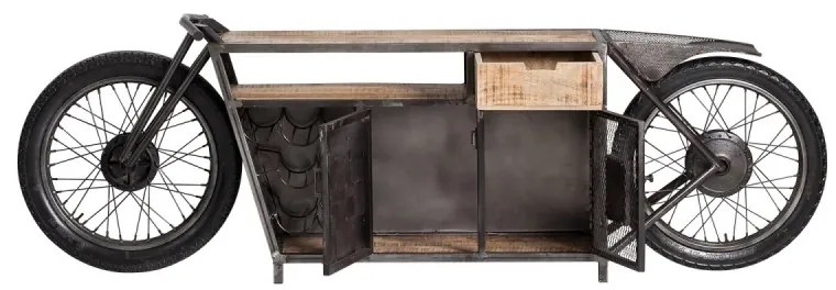 furniture-nabytek.cz - Masívny barový stôl Harlow Bike s motocyklovou konzolou a držiakom na fľaše, materiál kov a mango, lakovaný