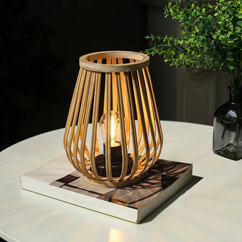 SOLIGHT Bambusový lampáš s LED žiarovkou, teplá biela, 2x AA, 20cm