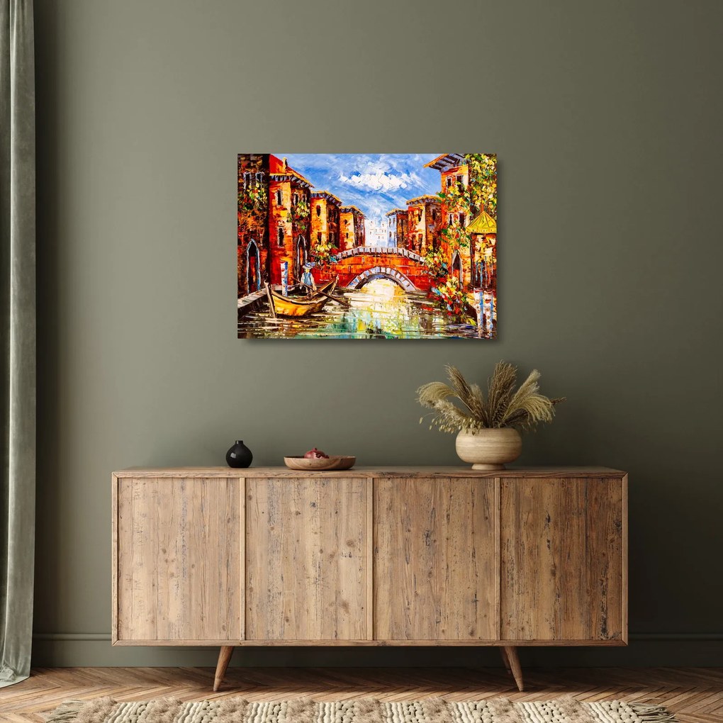 Sklenený obraz - Olejomaľba mesta III. (70x50 cm)