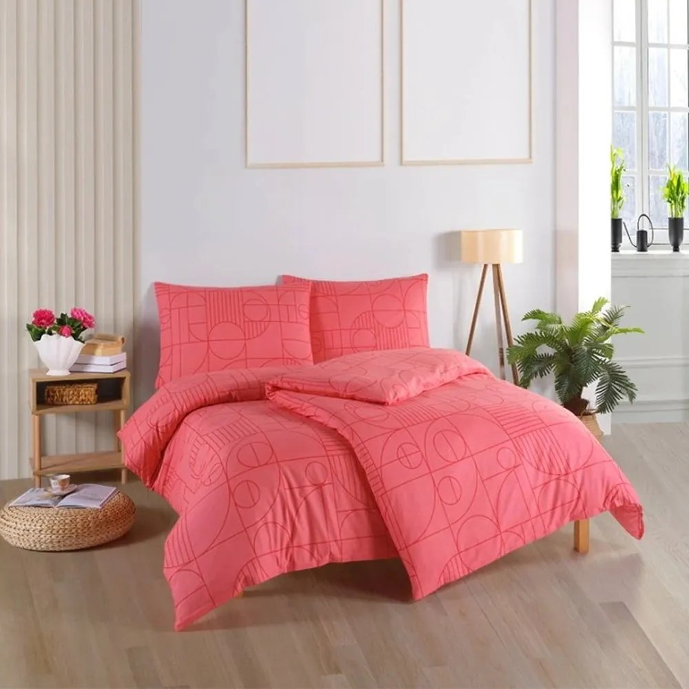Bavlnené posteľné obliečky Geo Sunset Coral - 100% bavlna Renforcé - 70 x 90 cm + 140 x 200 cm