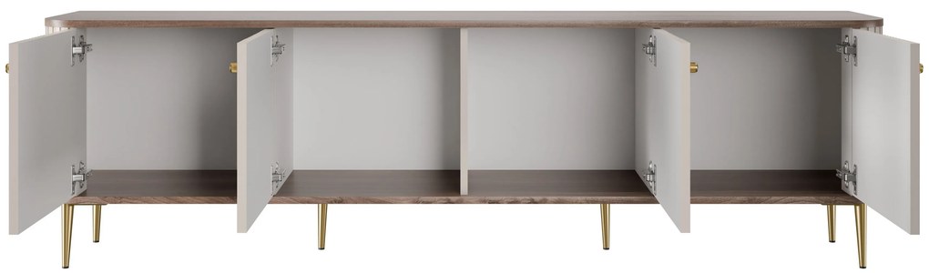 TV skrinka Vesper 4D 187 cm - kašmír / orech / zlaté nohy